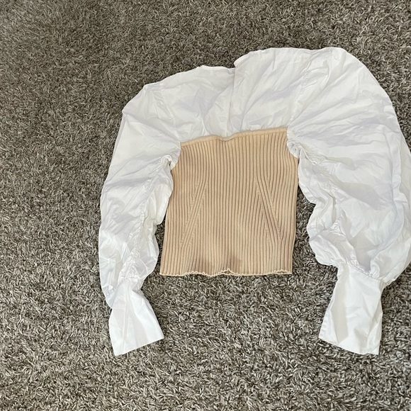 Fashion Nova Bustier Raglan Blouse White Tan - Picture 2 of 3